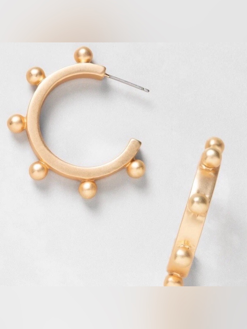 Plunder Design Morgan Brushed Matte Gold Beaded Hoop Earrings